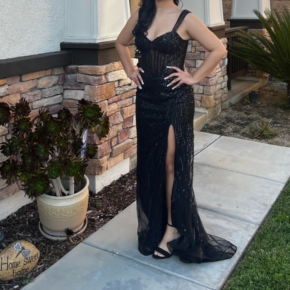 Glamorous Black Sequin Prom Dress - Picture 3 of 3
